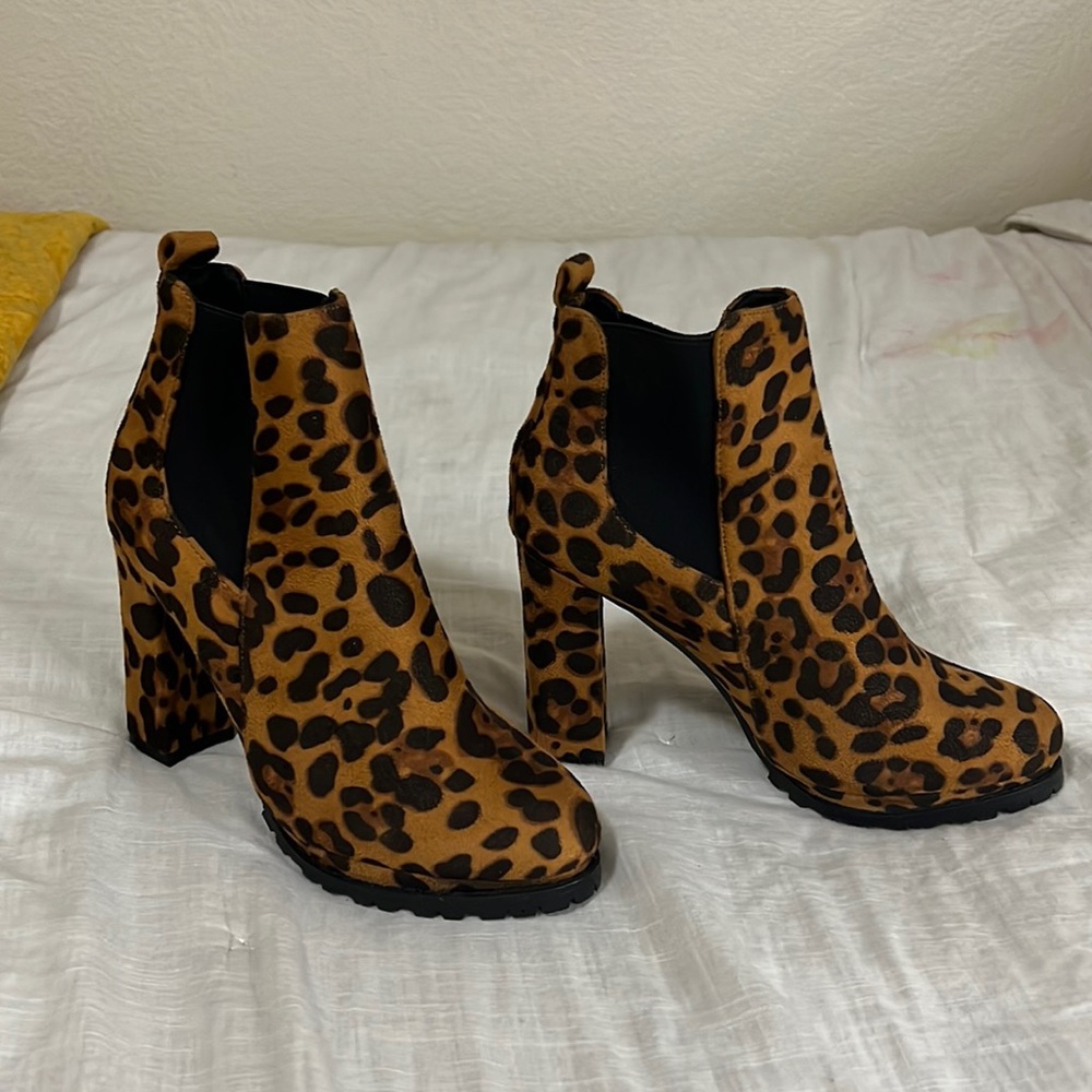 Leopard faux suede heeled boots